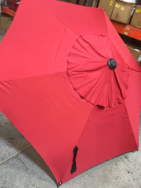 Photo 3 of Abba Patio 7-1/2 ft. Round Outdoor Market Patio Umbrella with Push Button Tilt and Crank Lift, RED