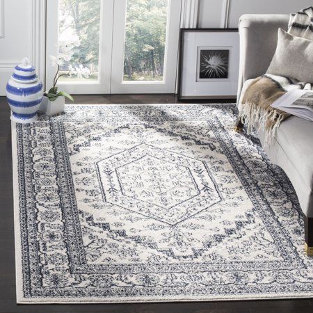 Photo 1 of ADR108R-4 Adirondack Power Loomed Rectangle Rug, Ivory & Navy - 4 X 6 Ft.
