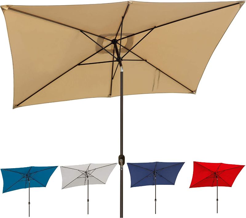 Photo 1 of Blissun 10' Rectangular Patio Umbrella Outdoor Market Table Umbrella with Push Button Tilt and Crank (Tan)
