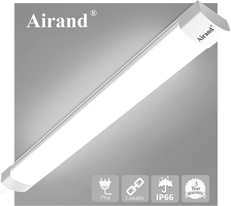 Photo 1 of Airand Utility LED Shop Light Fixture 4FT with Plug, Waterproof Linkable LED Tube Light 5000K Under Cabinet Lighting,1800 LM LED Ceiling and Closet Light 18W, Corded Electric with ON/Off Switch