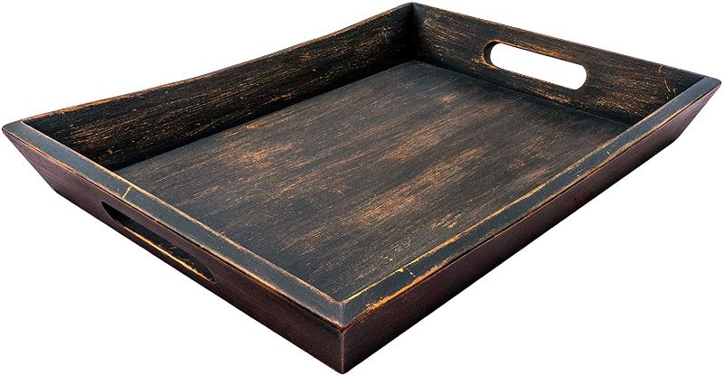 Photo 1 of 
EZDC Wooden Tray, Coffee Table Tray, Ottoman Tray Dark Brown 16 x 12” Modern Aesthetic Decorative Serving Tray with Handles for Drinks and Food