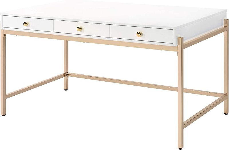 Photo 1 of Acme Ottey Desk, White High Gloss & Gold - SMALL SMALL DAMAGE 