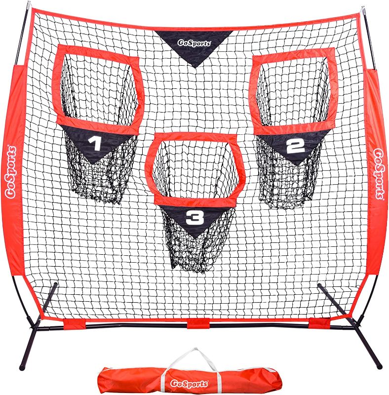 Photo 1 of GoSports Football Trainer Throwing Net | Choose Between 8' x 8' or 6' x 6' Nets | Improve QB Throwing Accuracy - Includes Foldable Bow Frame and Portable Carry Case

