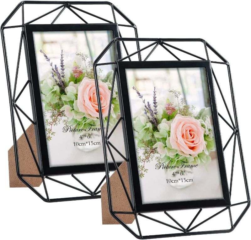 Photo 1 of 8x10 Picture Frame Set of 2, Black Metal Photo Frames for 4 by 6 Inch Pictures, Wall Mounting and Tabletop Display
