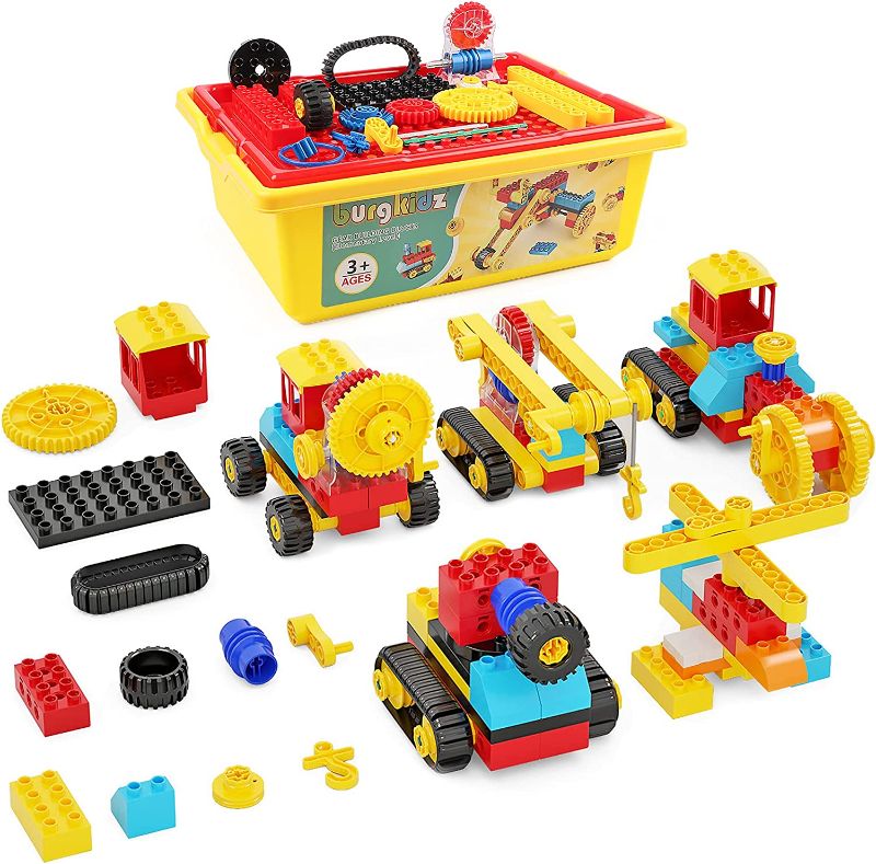 Photo 1 of burgkidz STEM Building Blocks Toy Set: 111 PCS STEM Learning Building Blocks Simple Machines Set, Engineering Construction Toy, Gifts for Boys & Girls Age 3+
