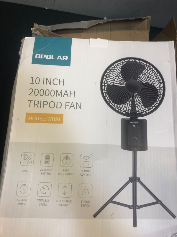 Photo 3 of 20000mAh Oscillating Rechargeable Fan w/Remote, Lasts 50 Hrs,10" Portable Battery Operated Fan w/Extendable Tripod, Strong Airflow, Timer, 7 Speeds, Outdoor Pedestal Fan for Camping Home Hurricane
