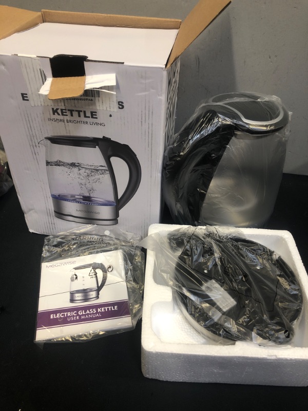 Photo 2 of MEGAWISE 1.8L Healthy Electric Kettle , 1500W Borosilicate Glass Tea Kettle with Food Grade Material , Auto Shut-Off and Boil-Dry Protection Cordless Kettle Fast Boiling, BPA Free
