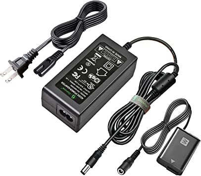 Photo 1 of Gonine AC-PW20 NP-FW50 Dummy Battery ACPW20 Power Supply Adapter Kit for Sony Alpha ZV E10 A6400 A6100 A6300 A6000 A6500 A5100 A7II A7RII A7SII A7S RX10 II IV NEX5 NEX7 Cameras.
