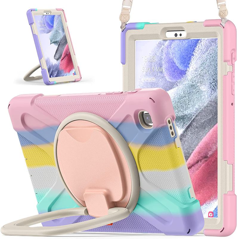Photo 1 of Slticase Case for Samsung Galaxy Tab A7 Lite 8.7 2021 Rainbow Pink Cute for Kids Todders Children Teen Girls Women w/ Hand Grip | Protective Cover w/ Pencil Holder Shoulder Strap for SM-T220/T225.
