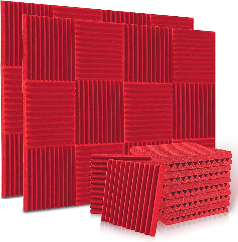 Photo 1 of 24 Pack Acoustic Panels, ALPOWL Acoustic Foam Panels 1" X 12" X 12" Inches, Soundproof Wall Panels with Fire and Sound Insulation Effect, Sound Panels Wedges for Studios, Homes, Office(Red)
