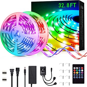 Photo 1 of KUCOOLIGHT LED Strip Lights, Waterproof 32.8FT/10M 20Key, Music Sync Color Changing, Rope Light 300 SMD 5050 LED, IR Remote Controller Flexible Strip for Home Party Bedroom DIY Indoor Outdoor

