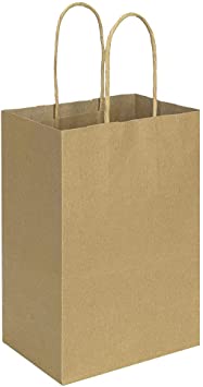 Photo 1 of 100 Pack 5.25x3.25x8 inch Brown Small Paper Bags with Handles Bulk, bagmad Gift Paper Bags, Kraft Birthday Party Favors Grocery Retail Shopping Craft Bags Takeouts Business (Plain Natural 100pcs)
