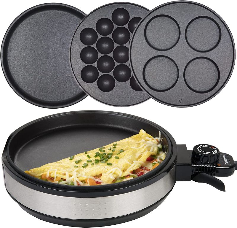Photo 1 of Multi Baker Deluxe- Electric Appliance with Temperature Control, 3 Interchangeable Skillets for Grilling, Baking or Dessert Making- Grilled Cheese, Omelets, Personal Pizza, Takoyaki, Sandwiches, Cake Pops & More, Great Gift
