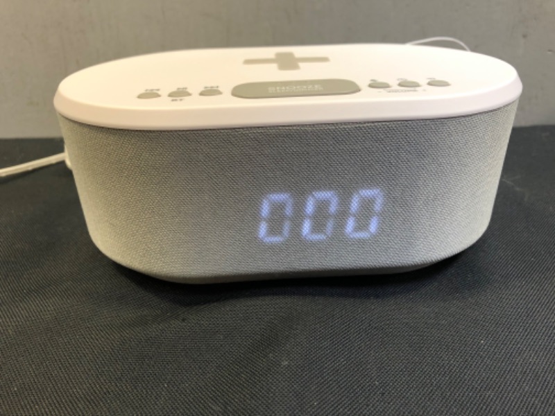 Photo 3 of Bedside Radio Alarm Clock with USB Charger, Bluetooth Speaker, QI Wireless Charging, Dual Alarm Dimmable LED Display (White)

