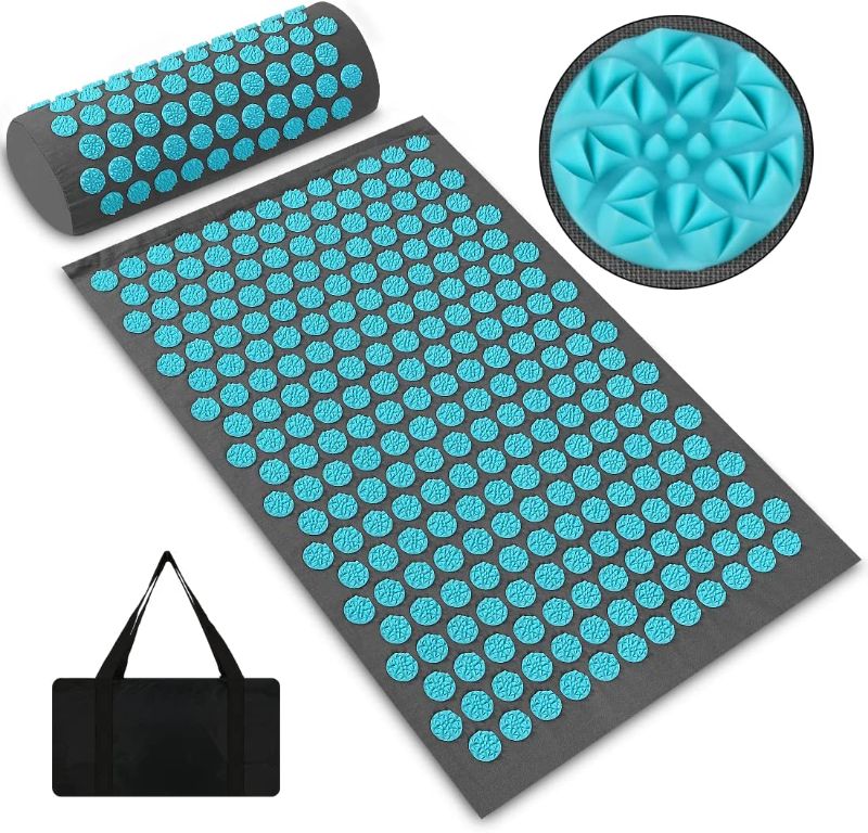 Photo 1 of Acupressure Mat And Pillow Set?Lengthen Pure Cotton Detachable Massage Pad With Carry Bag For Exercise Muscle Relaxation Fatigue Stress Reduction-Blue