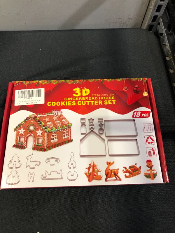 Photo 3 of ?18Pcs?Christmas House Cookie Cutter Set, 3D Gingerbread House Cutters Kit, Christmas House Biscuit Cookie Mold, Christmas Holiday DIY Baking Tools with Christmas Tree, Snowman, Reindeer, Sled Shapes
