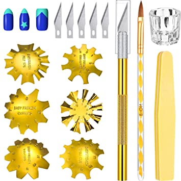 Photo 1 of 10 Pieces Acrylic Nails Tool Set, Includes 6 French Tip Cutters French Nail Smile Line Trimmer, Nail Brush, Cutting Knife with 5 Spare Blades, Acrylic Liquid Powder Cup, Nail File (Gold)
2 PCK