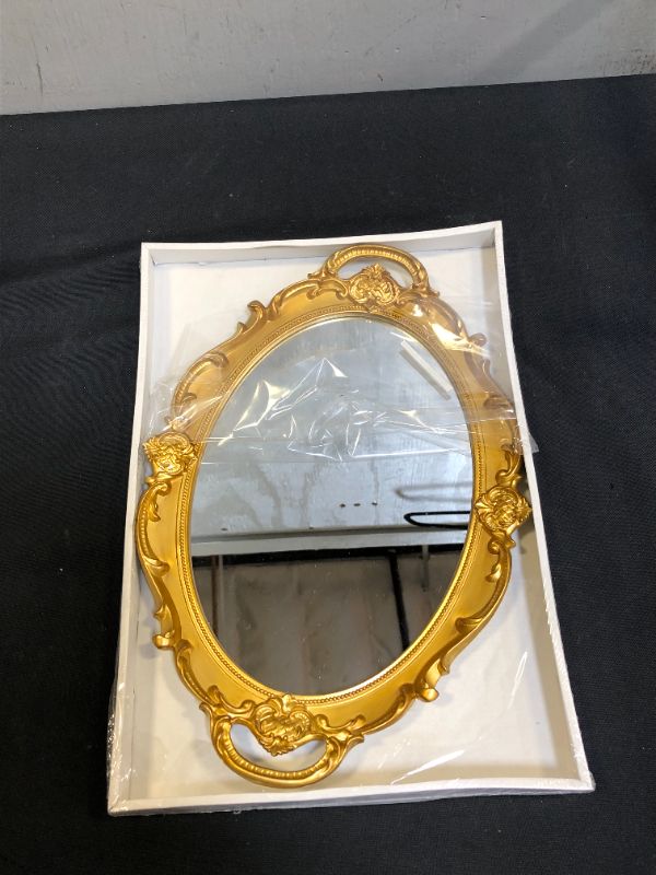 Photo 2 of 14 INCH OVAL VINTAGE MIRRORED TRAY GOLD