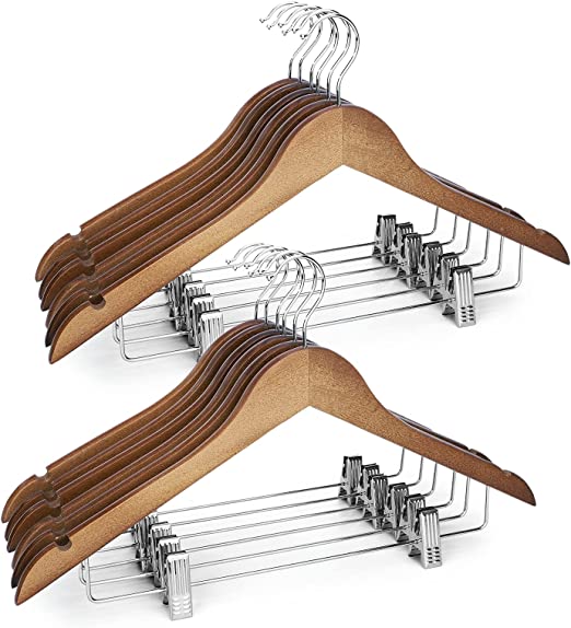 Photo 1 of 12 PCK WOODEN HANGERS WITH ADJUSTABLE METAL CLIPS