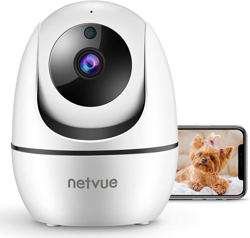 Photo 1 of Netvue Indoor Camera, 1080P FHD 2.4GHz WiFi Pet Camera, Home Camera for Pet/Baby, Dog Camera 2-Way Audio, Indoor Security Camera Night Vision, AI Human Detection, Cloud Storage/TF Card, White
