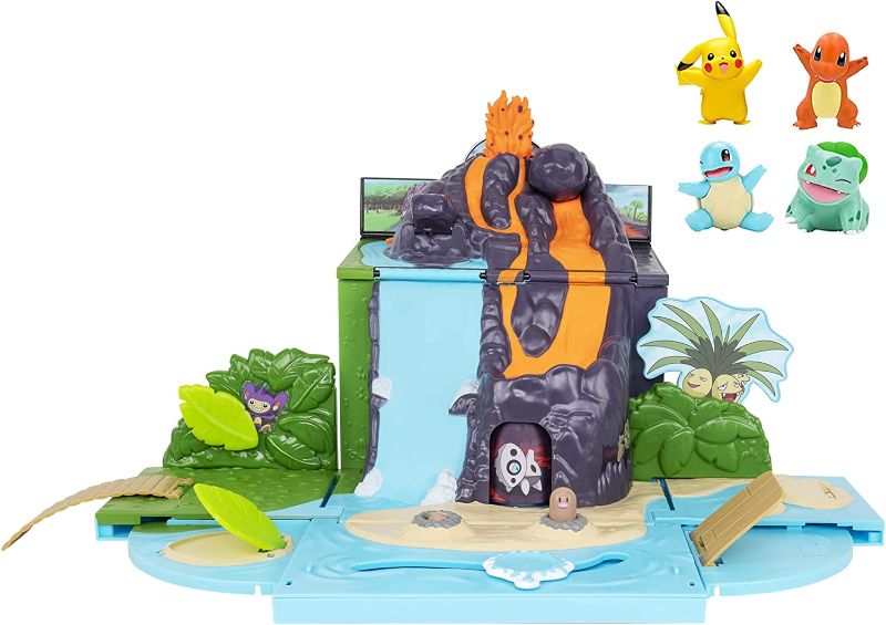 Photo 1 of Pokemon Carry ‘N’ Go Volcano Playset with 4 Included 2-inch, Pikachu, Charmander, Bulbasaur, and Squirtle - Bring Everywhere - Playsets for Kids and Pokémon Fans - Amazon Exclusive
