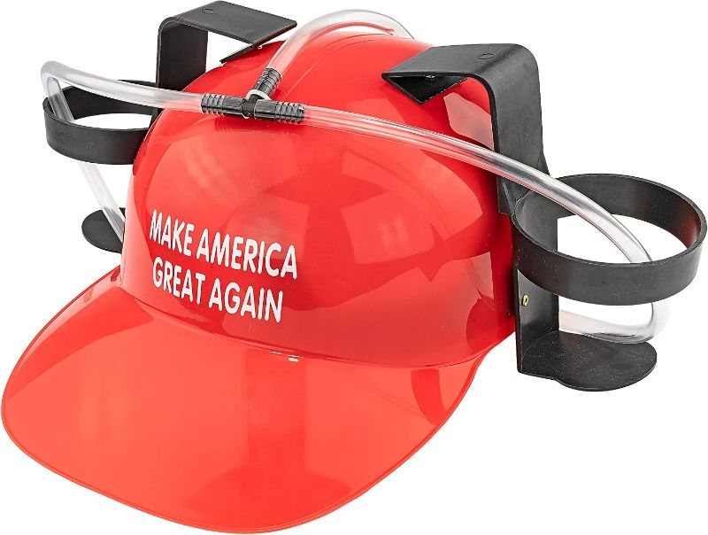 Photo 1 of  Make America Great Again Beer & Soda Guzzler Helmet, Red Funny Trump Political Drinking Party Hat
