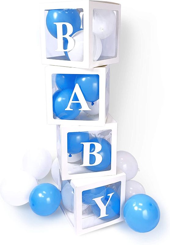 Photo 1 of Adorox Baby Balloon Box with 12pc Blue and 12pc White Balloons Baby Shower Boxes Transparent Balloon Box Balloons (Blue)
