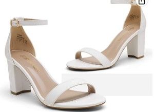 Photo 1 of DREAM PAIRS Women's Chunk Low Heel Pump Sandals White (Size 9.5)
