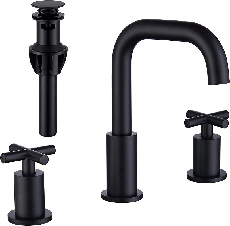 Photo 1 of Black 8 Inches 3 Hole Bathroom Faucet, 2 Handle Widespread Bathroom Faucets Matte Black with Valve and Pop-Up Drain Assembly by ChiLDano, CH3163BK -- Pakcaging Slightly Damaged --
