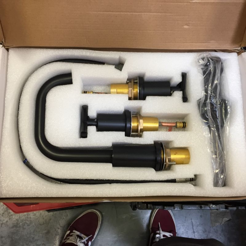 Photo 1 of Black 8 Inches 3 Hole Bathroom Faucet, 2 Handle Widespread Bathroom Faucets Matte Black with Valve and Pop-Up Drain Assembly by ChiLDano, CH3163BK -- Pakcaging Slightly Damaged --
