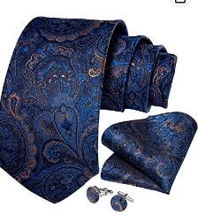 Photo 1 of DiBanGu Men's Silk Tie and Pocket Square Woven Formal Tie Cufflink Set Solid Neckties with Ring
