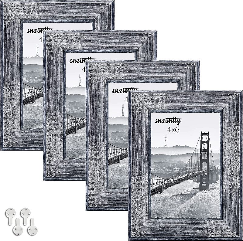 Photo 1 of 4x6 Picture Frame Set of 4 High Definition Glass Photo Frames with Decor Vertical or Horizontal Installation Oil Painting Matte Flat Plastic Frame for Wall Mounting or Tabletop Display,Snzimtty
