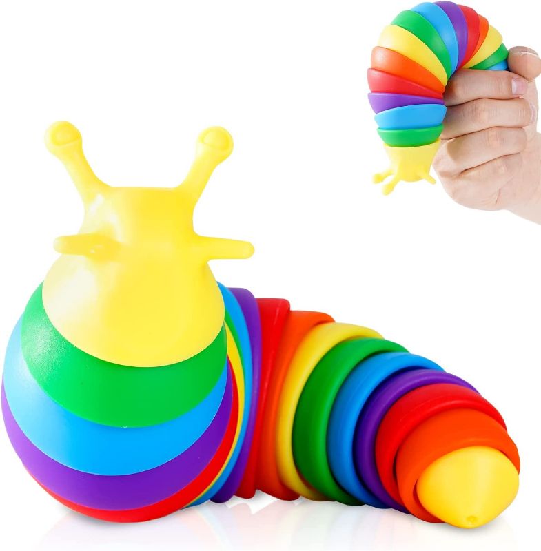 Photo 1 of Fidget Slug, 3D Printed Articulated Sensory Toys,Autism Sensory Toys , Fidget Toys for Adults, Help Relieve Stress, Anxiety, Tension | Promotes Focus, Clarity | Portable Design (Yellow Head Rainbow)
