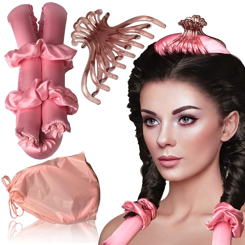 Photo 1 of 2 PK Heatless Hair Curlers?Hair Rollers No Heat Silk Curling Ribbon for Long Medium Hair (Pink)
