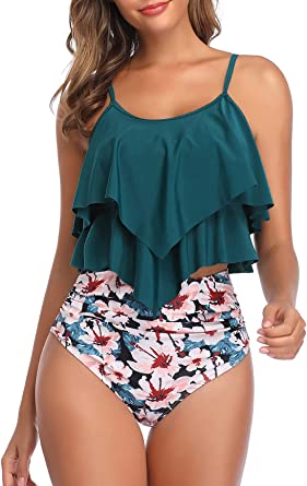 Photo 1 of American Trends Tankini Swimsuit for Women Two Piece High Waisted Bathing Suit Tummy Control Swimwear Slimming Swim Suit sz L
