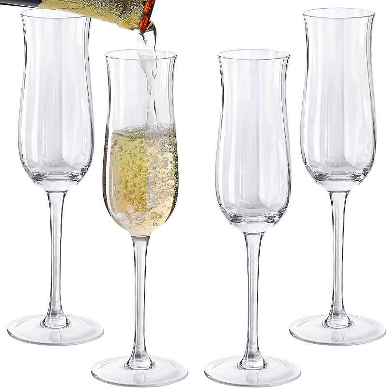 Photo 1 of 4 Pieces Champagne Flutes Tulip Shaped Champagne Glass 5 oz for Parties, Bar and Wedding Supplies (Clear)--- Factory Sealed --- 
