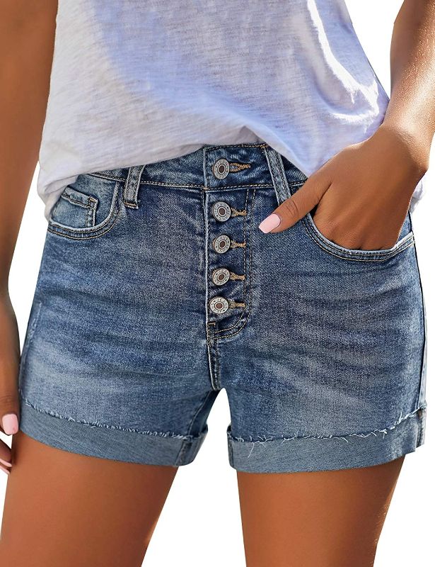 Photo 1 of luvamia womens ripped denim jean shorts high waisted strechy folded hem shot jeans size M --- Factory Sealed --- 
