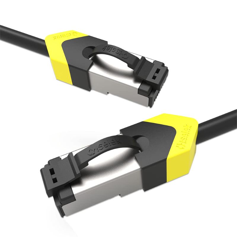 Photo 1 of iSelek Cat.7 STP Snagless RJ45 Network Ethernet Cable, Internet Ultra Slim Stranded Shielded LAN Wires, High Speed Networking Computer Patch Cord (14 Feet (2 Pcs/Bag), Black-Yellow)
--- Factory Sealed --- 