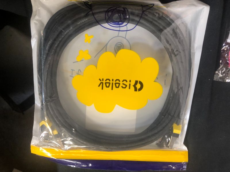 Photo 2 of iSelek Cat.7 STP Snagless RJ45 Network Ethernet Cable, Internet Ultra Slim Stranded Shielded LAN Wires, High Speed Networking Computer Patch Cord (14 Feet (2 Pcs/Bag), Black-Yellow)
--- Factory Sealed --- 