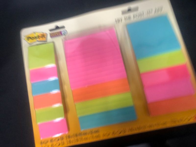 Photo 2 of Post-it Super Sticky Notes, Assorted Sizes, 15 Pads, 2x the Sticking Power, Miami Collection, Neon Colors (Orange, Pink, Blue, Green), Recyclable (4423-15SSMIA)
--- Factory Sealed --- 
