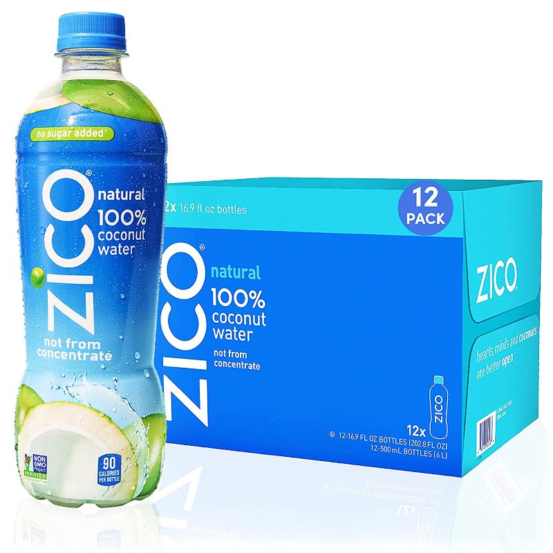 Photo 1 of Zico 100% Coconut Water Drink - 12 Pack, Natural Flavored - No Sugar Added, Gluten-Free - 500ml / 16.9 Fl Oz - Supports Hydration with Five Naturally Occurring Electrolytes - Not from Concentrate
 , 08/18/22
