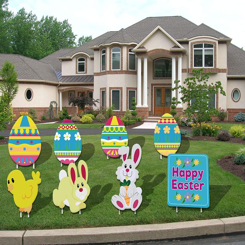 Photo 1 of YOMIQIU Easter Yard Signs with Stakes ?Outdoor Lawn décor, Large Easter Decoration, Easter Eggs, Bunny and Chicks, Home Easter Party Supplies (D)
