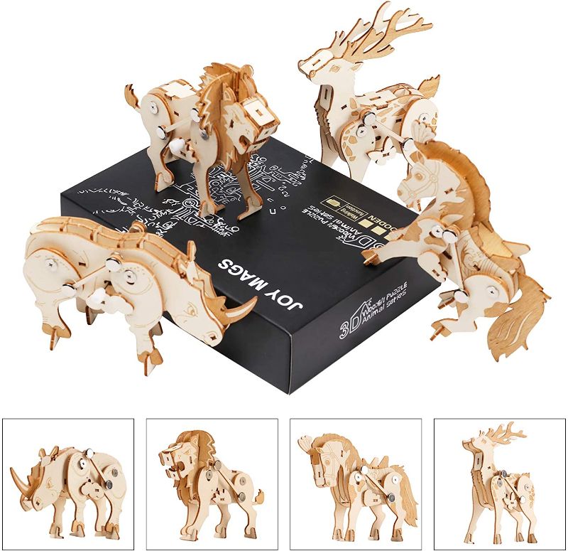 Photo 1 of JOY MAGS 3D Animals Puzzles: Pack of 4 Horse, Deer, Lion and Rhino Clockwork Model Kits Mechanical Puzzles,Educational Toys for Kids Adults
, 2 COUNT 