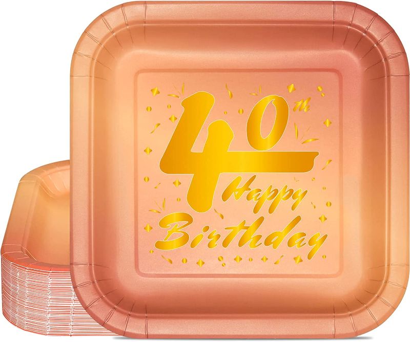 Photo 1 of 40th Happy Birthday Plates 50PCS Rose Gold Paper Plates Disposable 9in Party Plates for Cake Dessert Dinner Birthday Party Supplies Table Decoration
