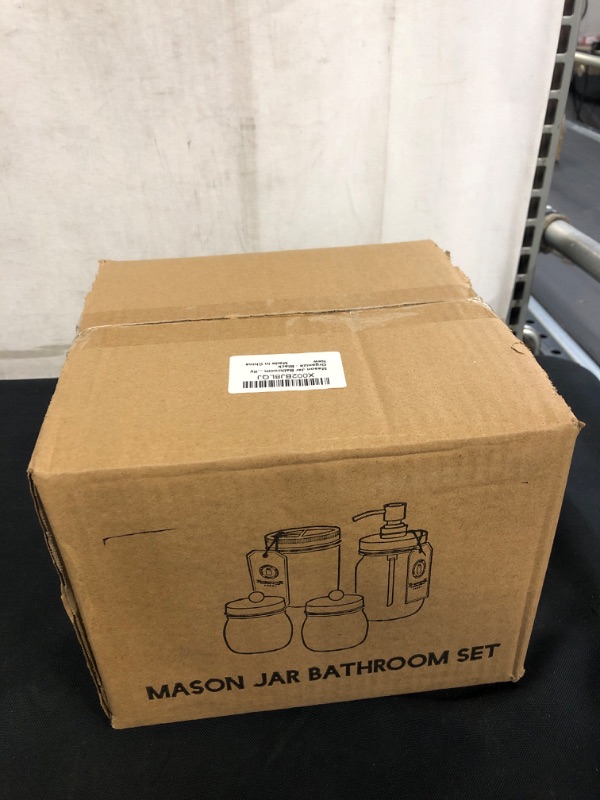 Photo 2 of Aebor Mason Jar Bathroom Accessories Set(4 Pcs)-Foaming Soap Dispenser &2 Cotton Swab Holder Set &Toothbrush Holder(Black)
