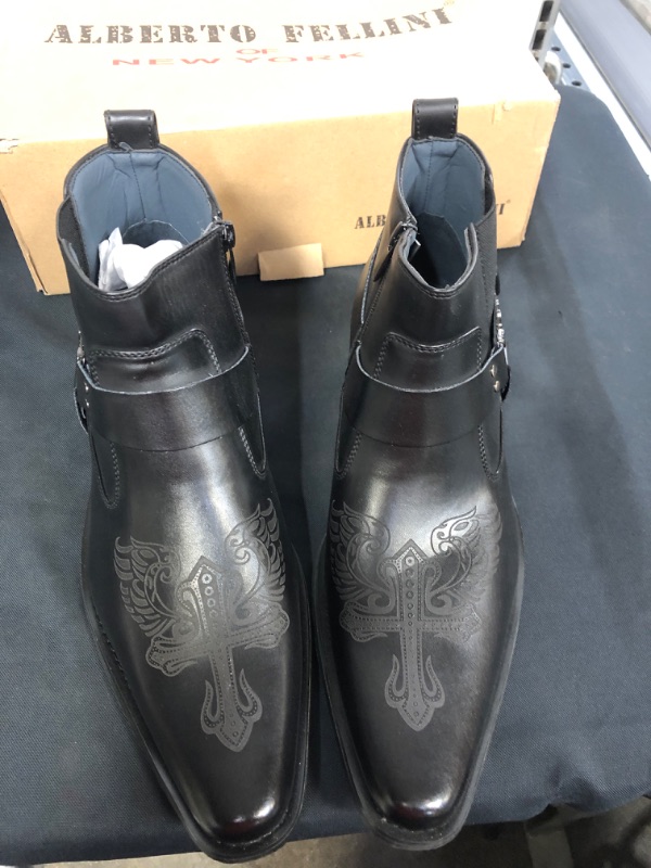 Photo 2 of Alberto Fellini Men's Western Cowboy Boots with Side Zipper, Belt Buckle and Metal decal, SIZE 10.5 MEN