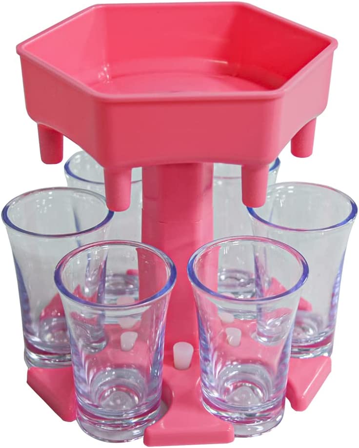 Photo 1 of 6 Shot Glasses Dispenser and Holder- Hanging Holder Stand Rack, Six Ways Shot Dispenser With Acrylic Cups, fathers day gifts- Drinking Games Liquor Cocktail Dispenser for Party/ Bar
