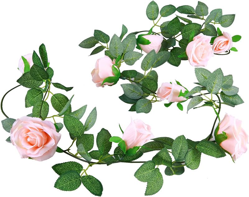 Photo 1 of  1 Pack Pink Artificial Floral Flower Garland Fake Rose Vine Hanging Rose Garland for Wedding Arch Table Centerpiece Arrangement Room Baby Shower Teepee Mirror Decor