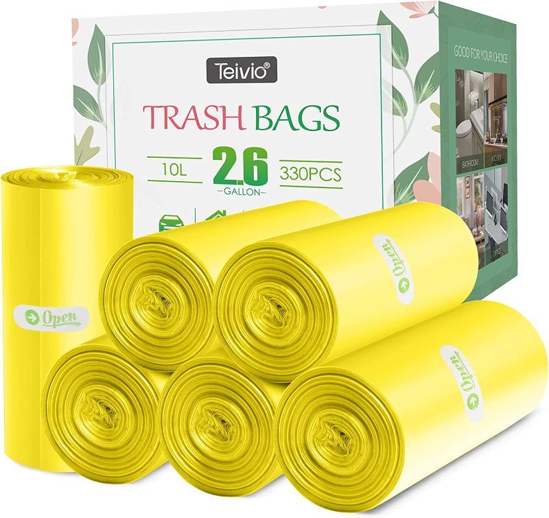Photo 1 of 330 Counts Strong Trash Bags Garbage Bags by Teivio, Bathroom Trash Can Bin Liners, Small Plastic Bags for home office kitchen (Yellow, 2.6 Gallon)
