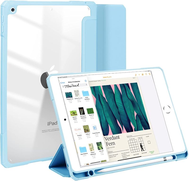 Photo 1 of JUQITECH Case for iPad 9th 8th 7th Gen 10.2 - Slim Shockproof Smart Tablet Cover with Apple Pencil Holder Clear Back Trifold Stand Auto Wake/Sleep for iPad 9th 8th 7th Generation 2021/2020/2019, Blue
